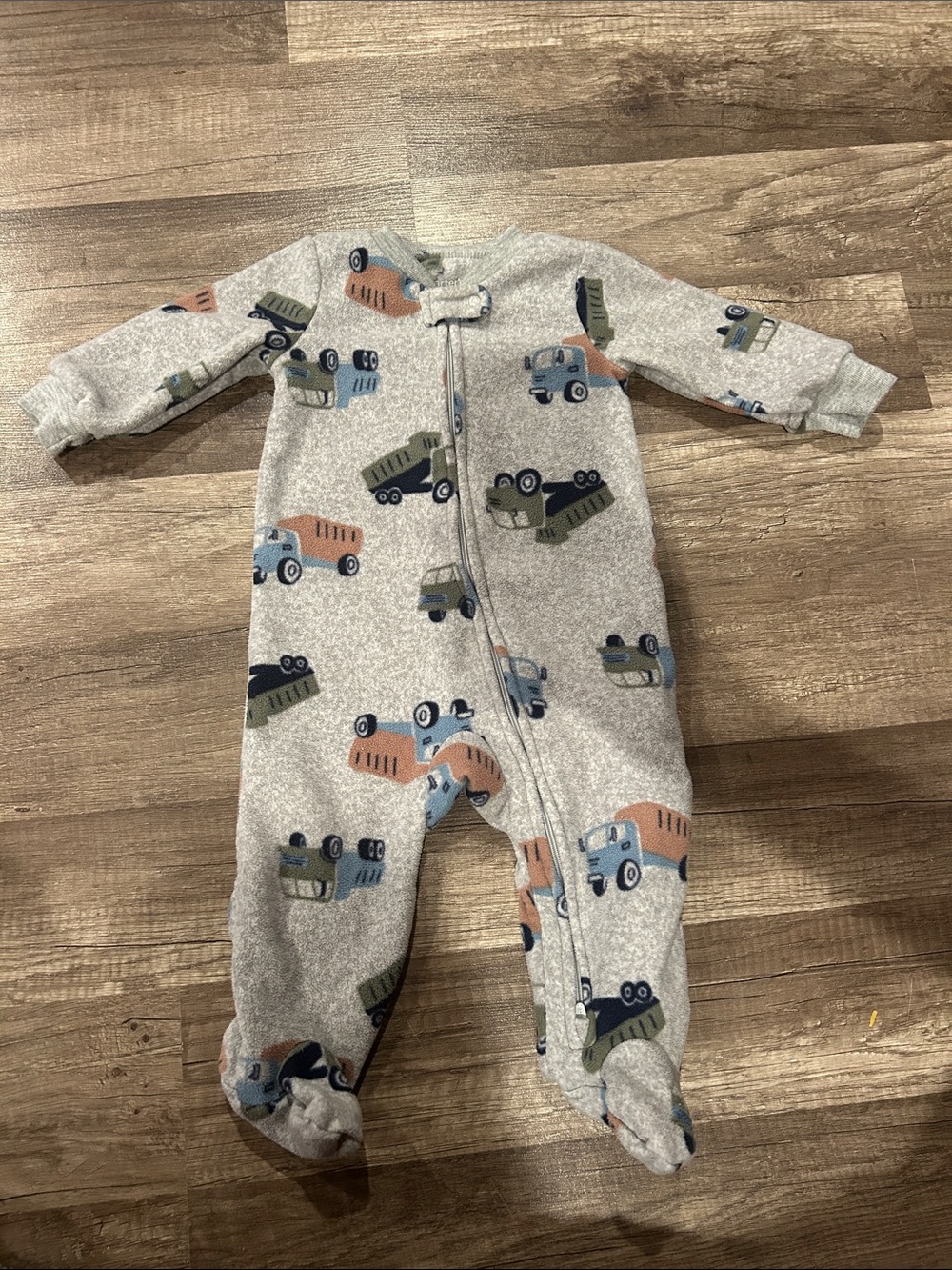 Carter’s Cozy Grey Truck Print Footed Pajamas Size 6 Months